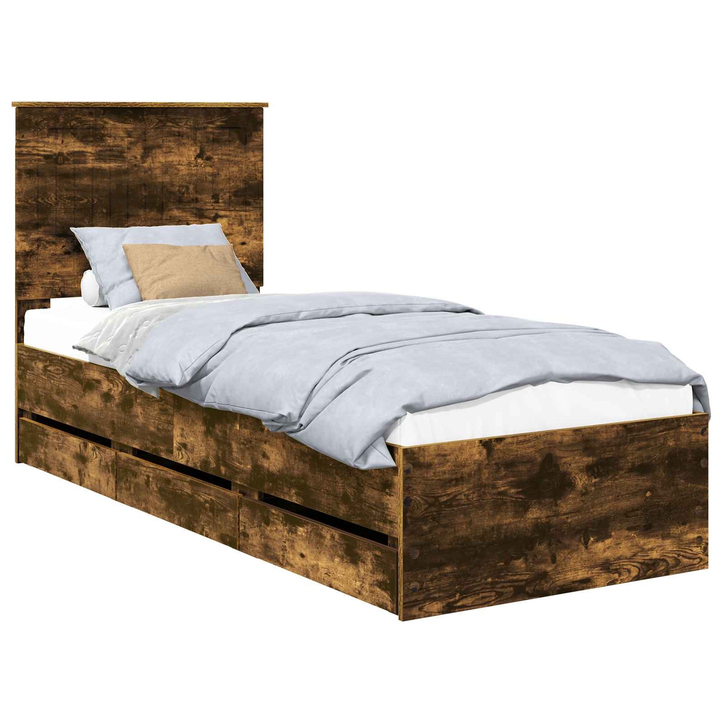 Bedframe Met Lade Ingenieurshout 75 x 190 cm Gerookt eiken