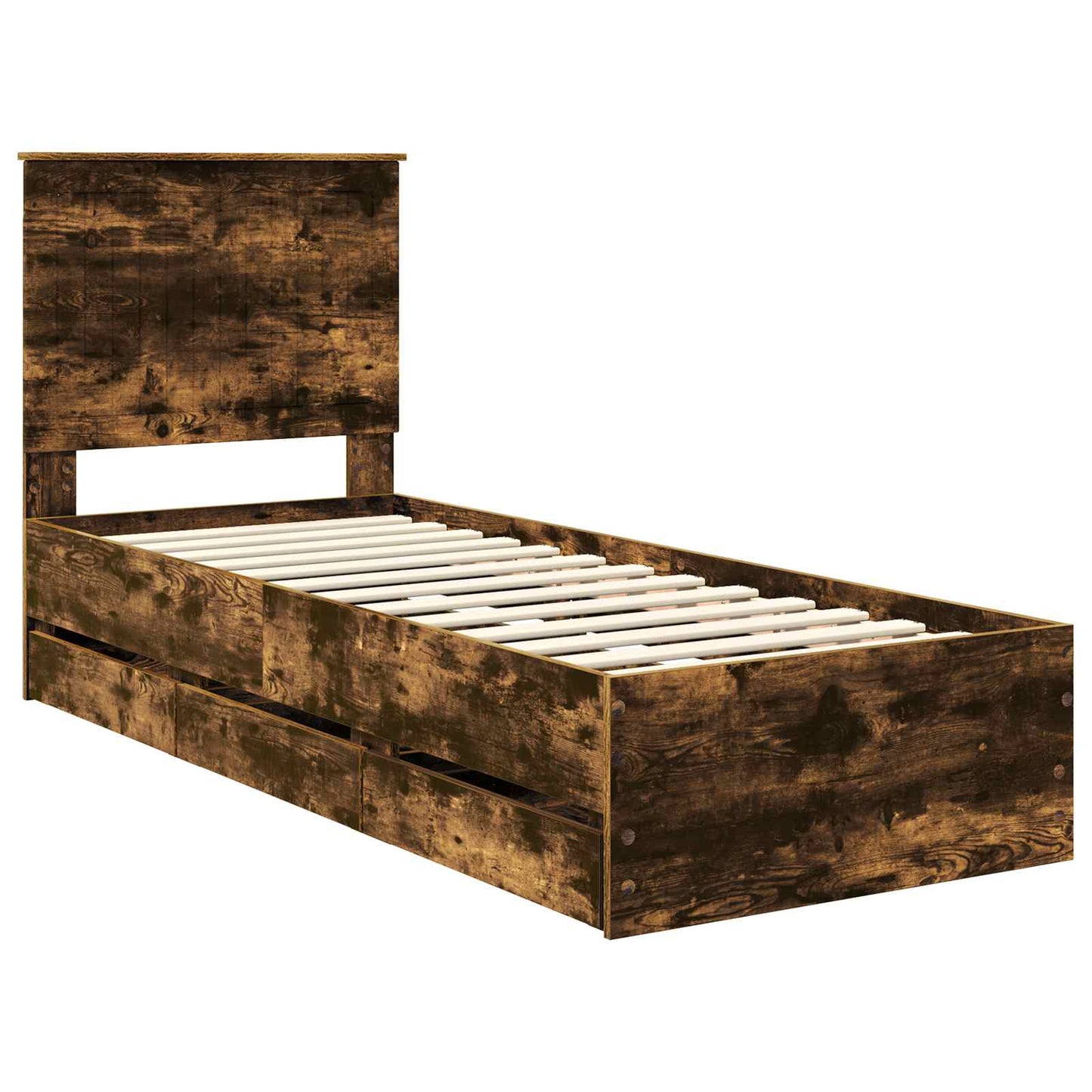Bedframe Met Lade Ingenieurshout 75 x 190 cm Gerookt eiken
