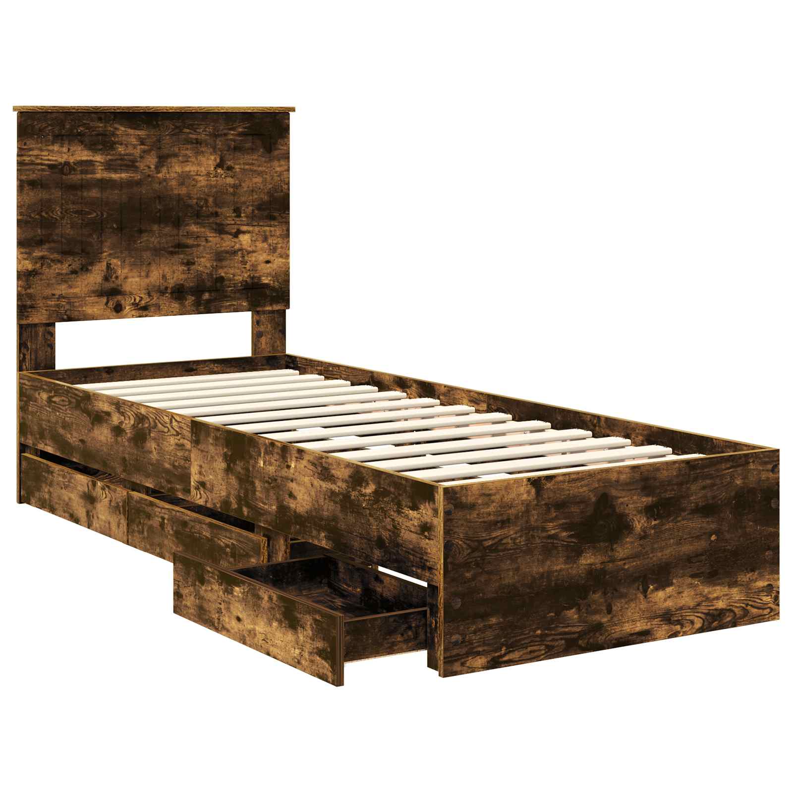 Bedframe Met Lade Ingenieurshout 75 x 190 cm Gerookt eiken