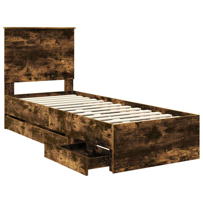 Bedframe Met Lade Ingenieurshout 75 x 190 cm Gerookt eiken