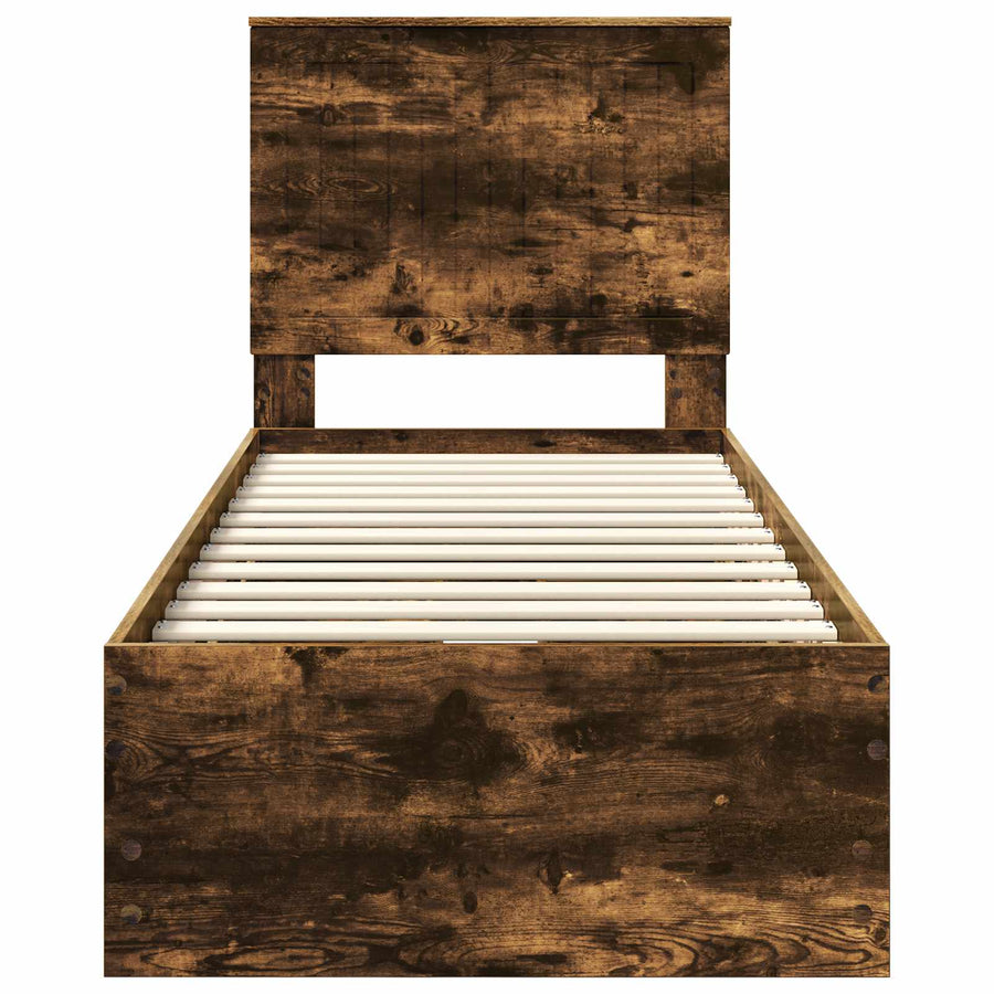 Bedframe Met Lade Ingenieurshout 75 x 190 cm Gerookt eiken
