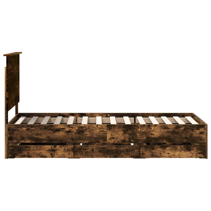 Bedframe Met Lade Ingenieurshout 75 x 190 cm Gerookt eiken