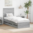 Bed Frame with Drawer Grey Sonoma 75 x 190 cm Engineered Wood