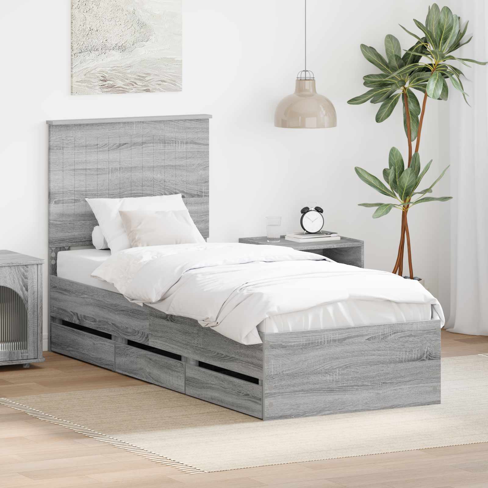 Bedframe Met Lade Ingenieurshout 75 x 190 cm Grijs sonoma