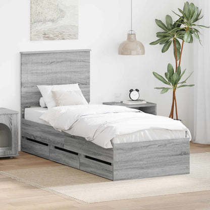Bedframe Met Lade Ingenieurshout 75 x 190 cm Grijs sonoma
