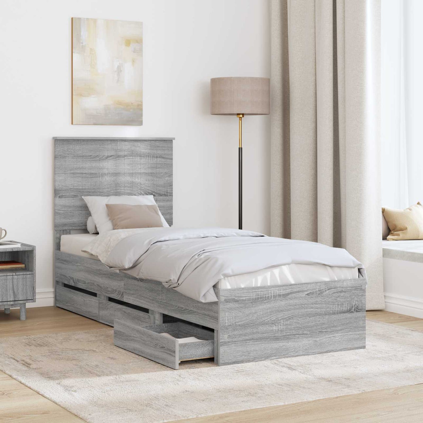 Bedframe Met Lade Ingenieurshout 75 x 190 cm Grijs sonoma
