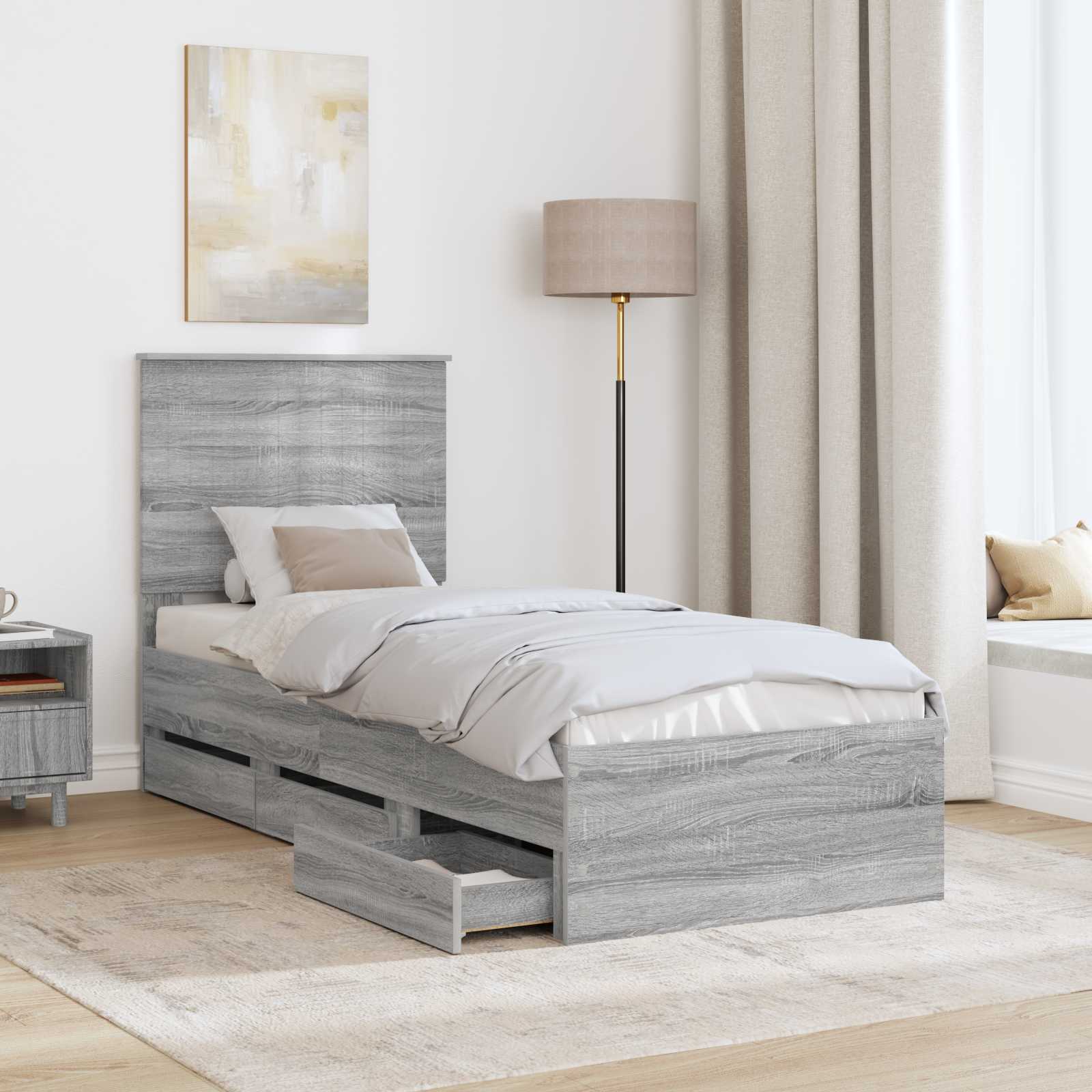 Bedframe Met Lade Ingenieurshout 75 x 190 cm Grijs sonoma