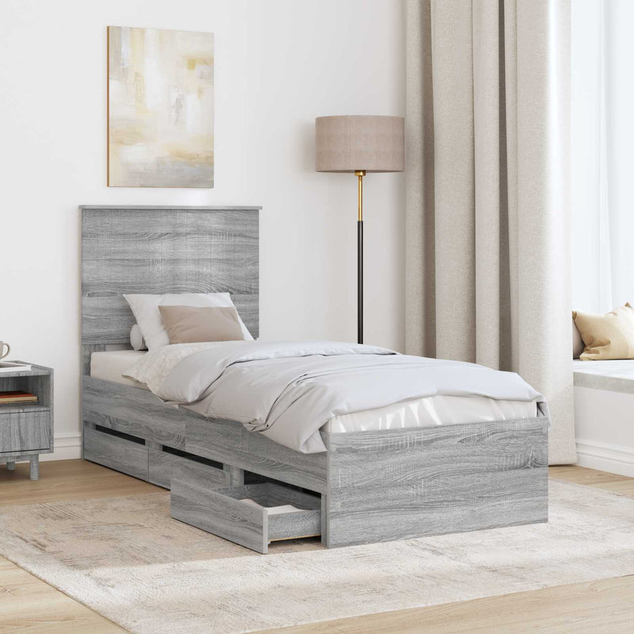 Bedframe Met Lade Ingenieurshout 75 x 190 cm Grijs sonoma