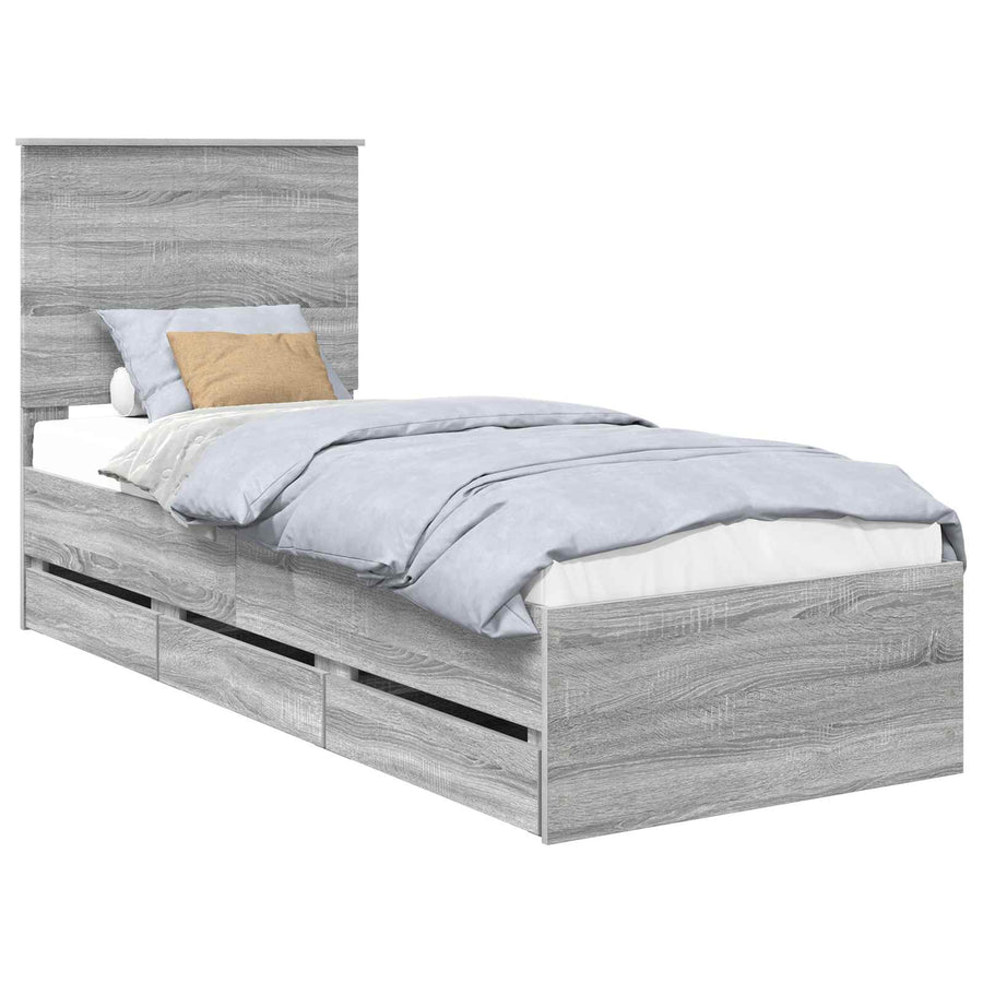 Bedframe Met Lade Ingenieurshout 75 x 190 cm Grijs sonoma
