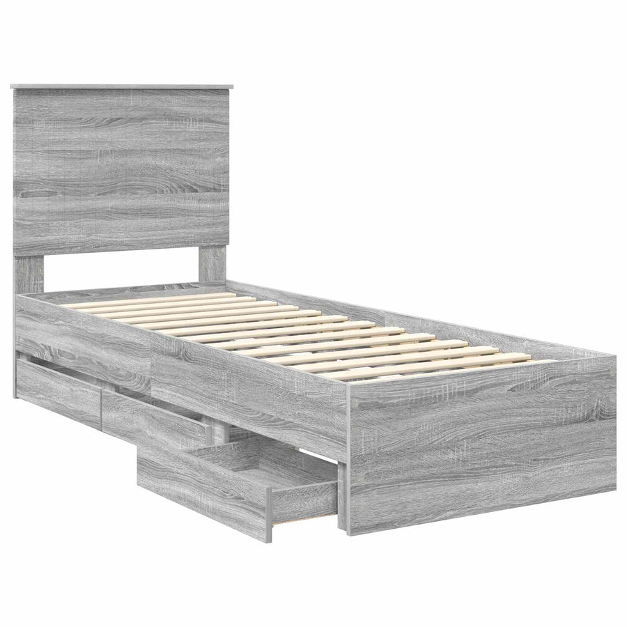 Bedframe Met Lade Ingenieurshout 75 x 190 cm Grijs sonoma