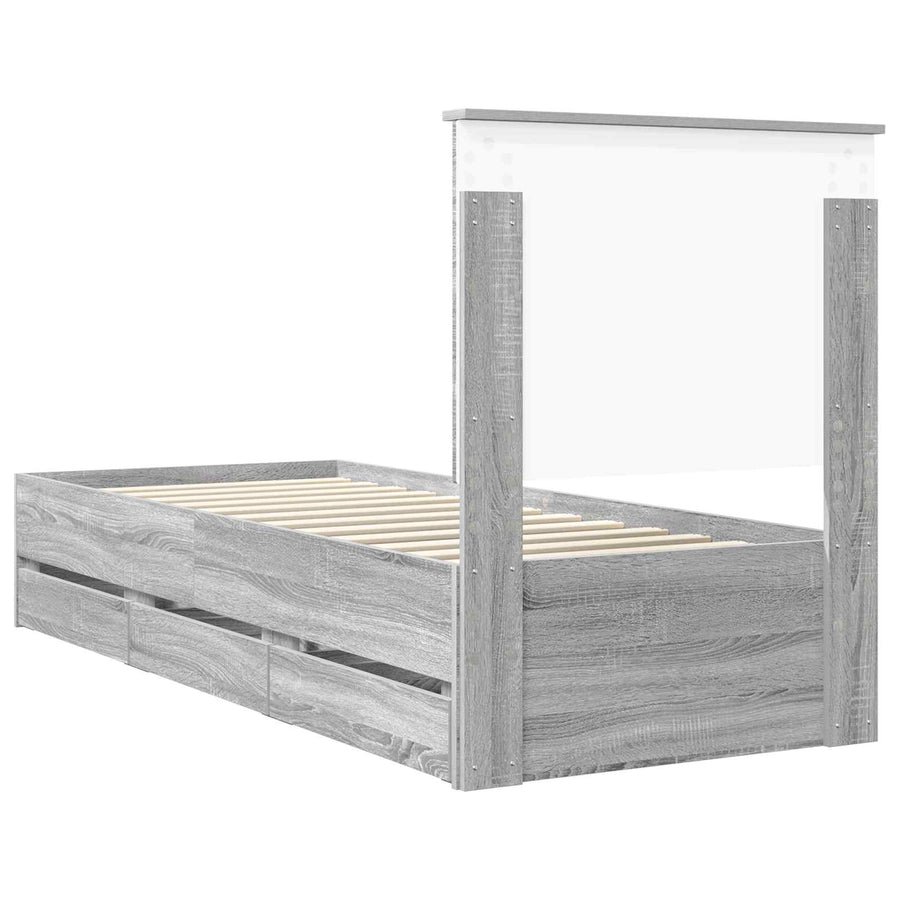 Bedframe Met Lade Ingenieurshout 75 x 190 cm Grijs sonoma
