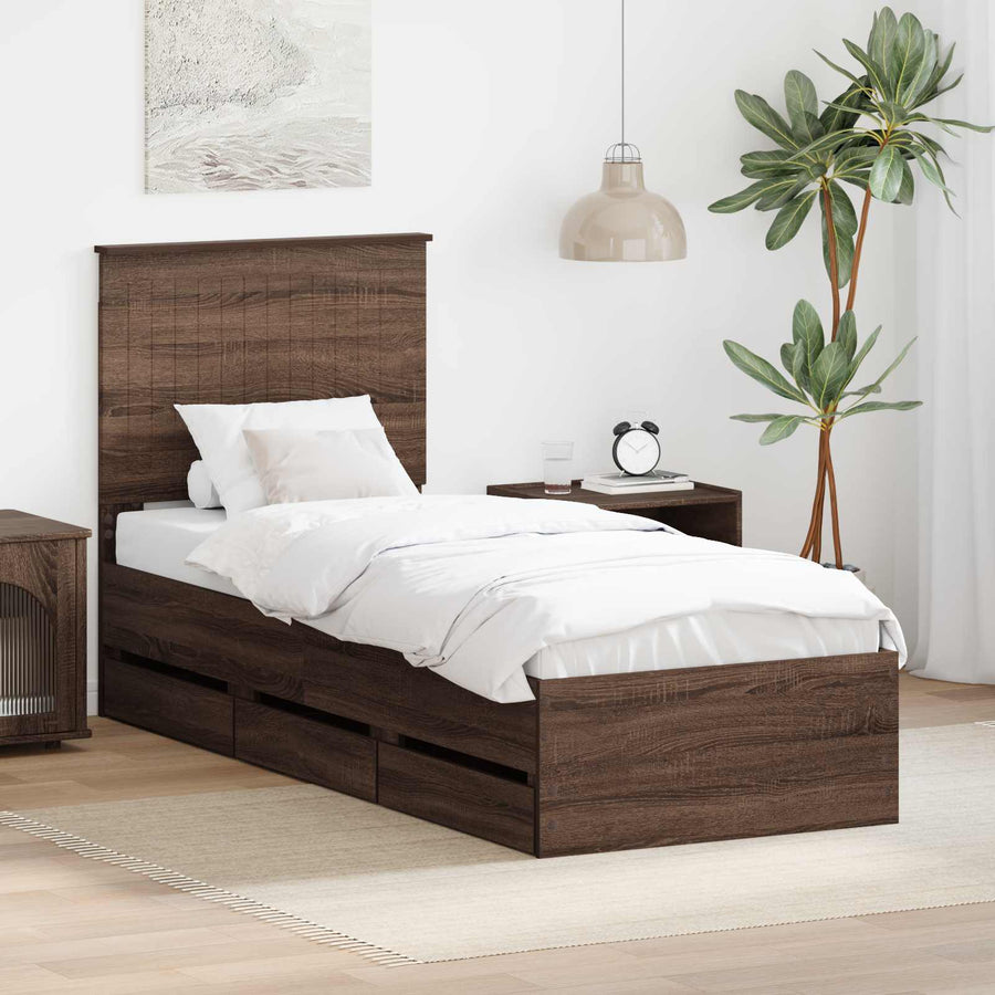 Bedframe Met Lade Bruin Eiken Ingenieurshout 75 x 190 cm bruin eikenkleur