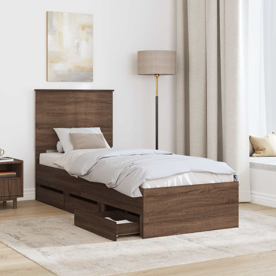 Bedframe Met Lade Bruin Eiken Ingenieurshout 75 x 190 cm bruin eikenkleur