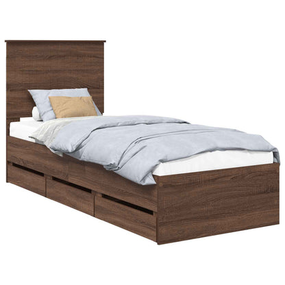 Bedframe Met Lade Bruin Eiken Ingenieurshout 75 x 190 cm bruin eikenkleur