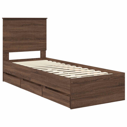 Bedframe Met Lade Bruin Eiken Ingenieurshout 75 x 190 cm bruin eikenkleur