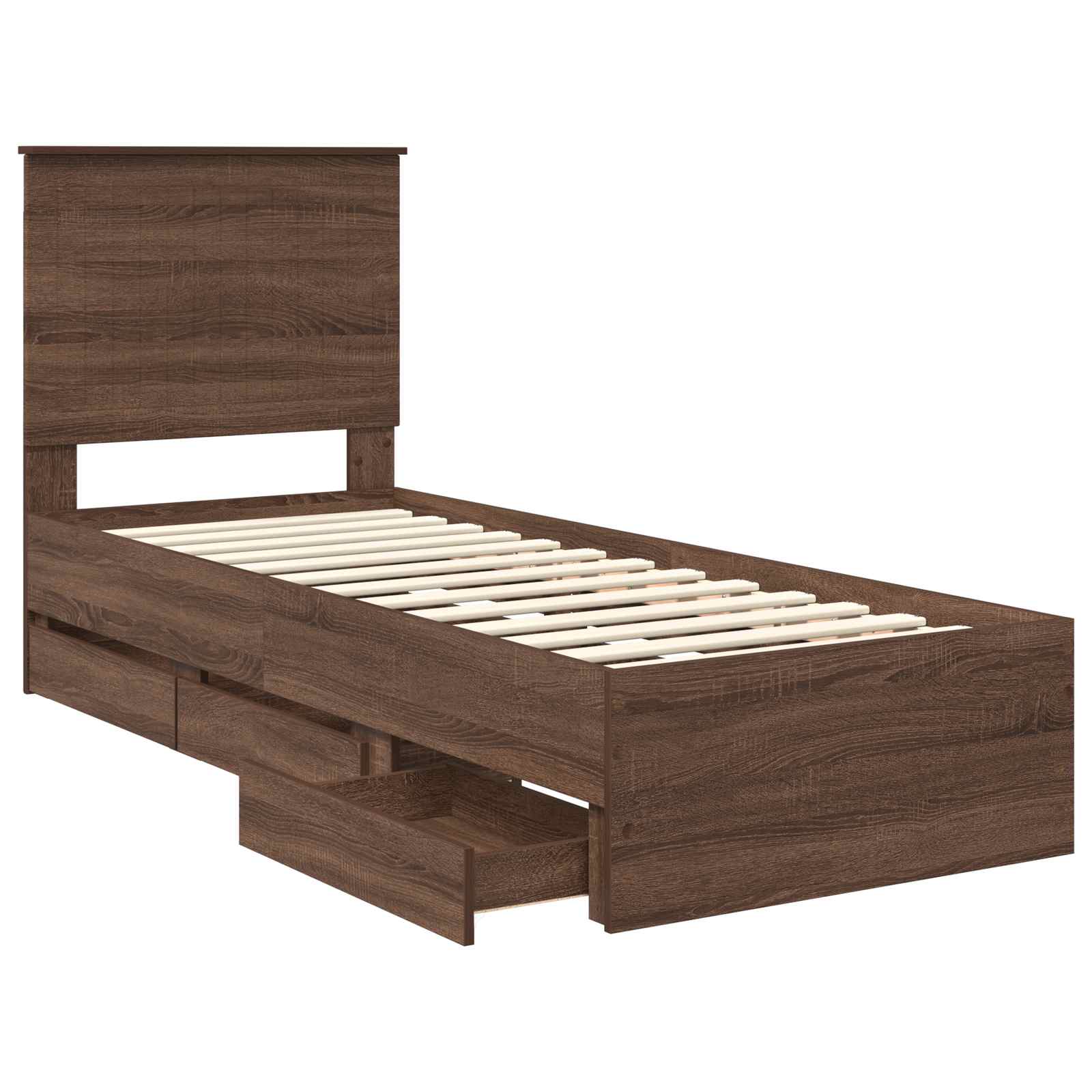 Bedframe Met Lade Bruin Eiken Ingenieurshout 75 x 190 cm bruin eikenkleur
