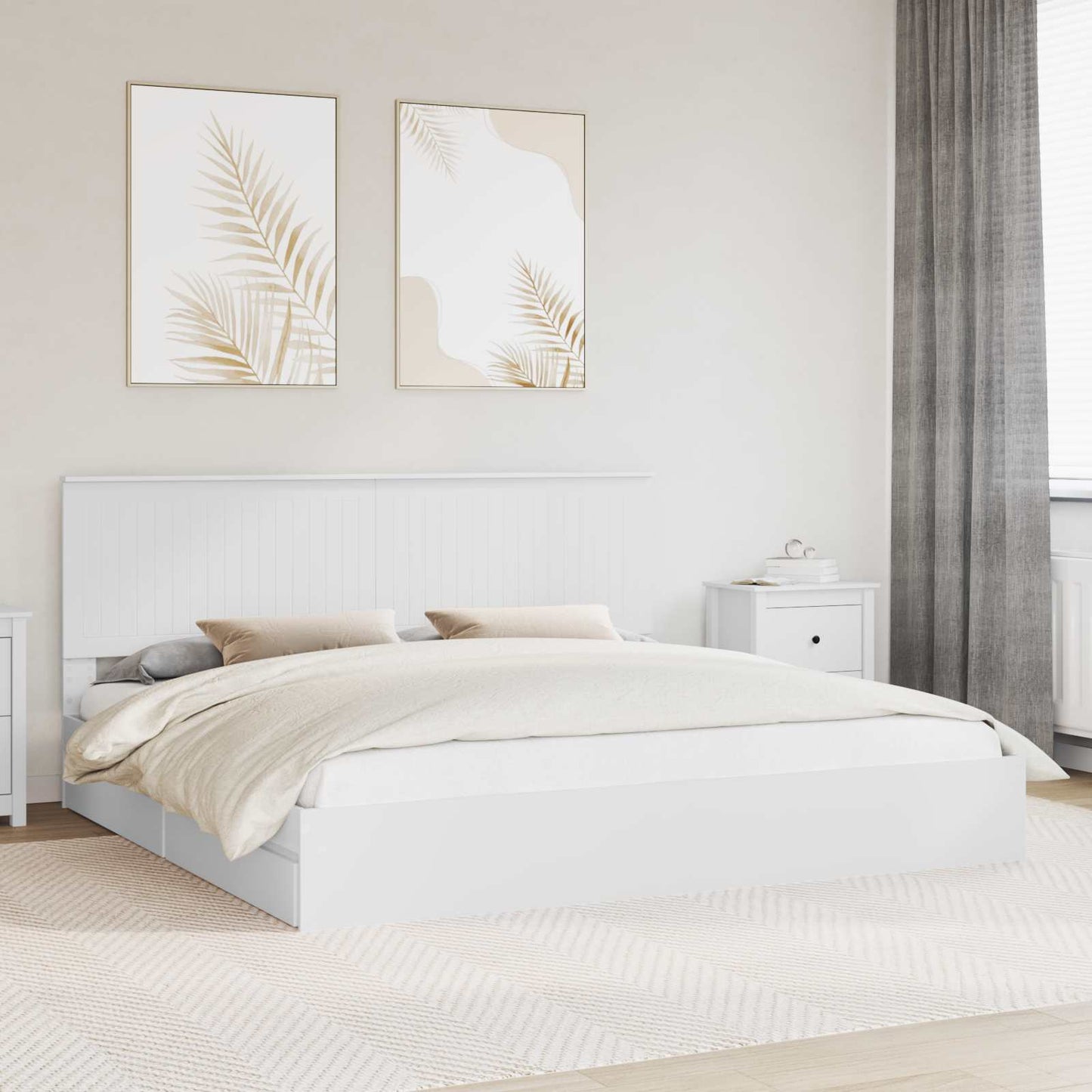 Opslag bed met hoofdeinde Wit 200 x 200 cm Bewerkt hout