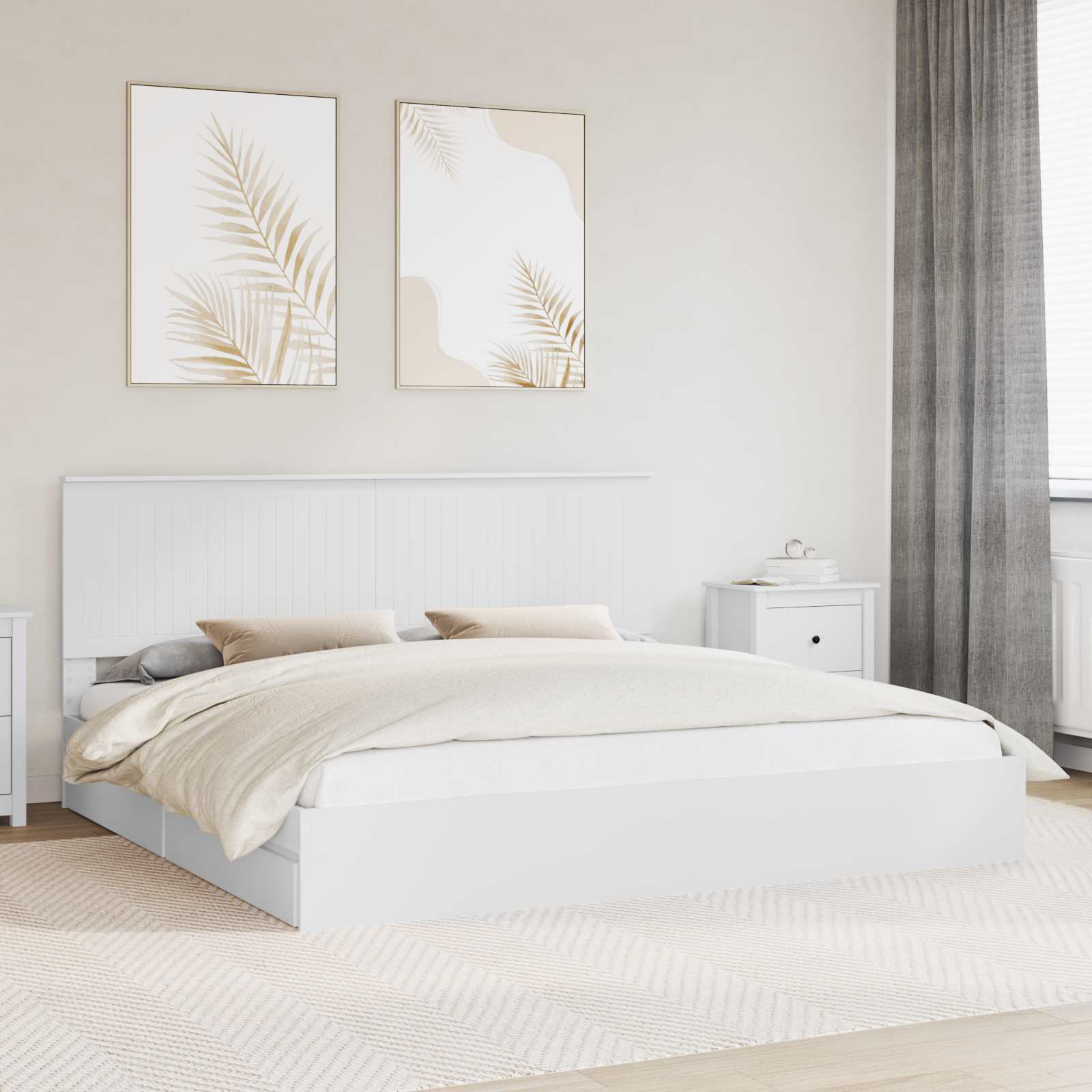 Opslag bed met hoofdeinde Wit 200 x 200 cm Bewerkt hout