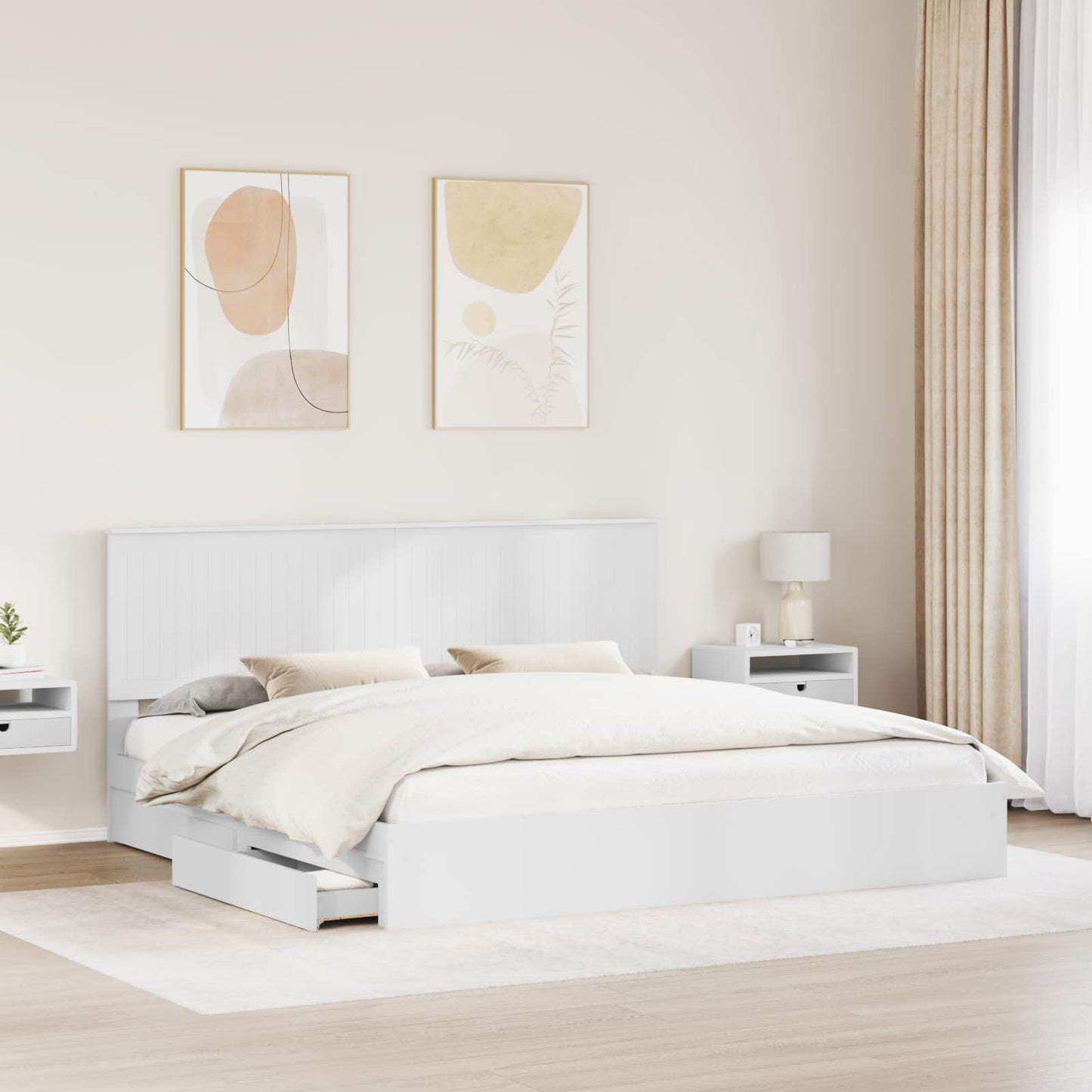 Opslag bed met hoofdeinde Wit 200 x 200 cm Bewerkt hout