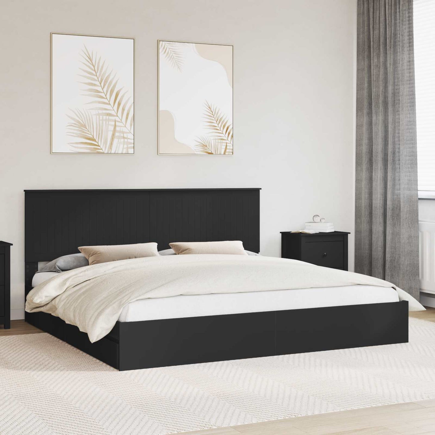 Opslag bed met hoofdeinde Zwart 200 x 200 cm Bewerkt hout