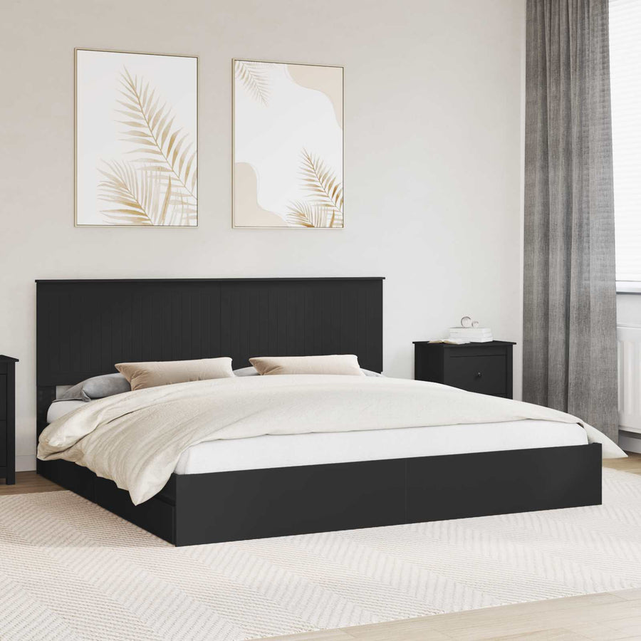 Opslag bed met hoofdeinde Zwart 200 x 200 cm Bewerkt hout