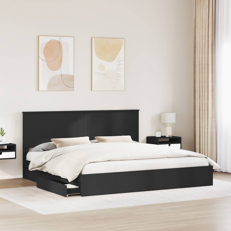 Opslag bed met hoofdeinde Zwart 200 x 200 cm Bewerkt hout