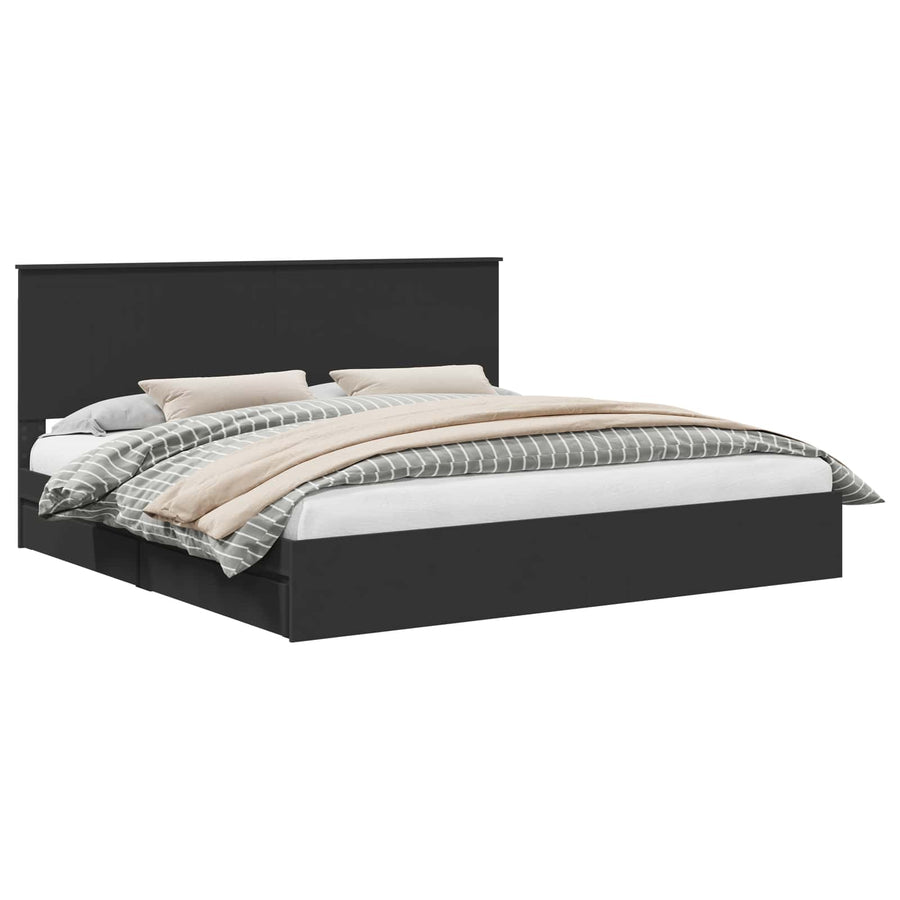 Opslag bed met hoofdeinde Zwart 200 x 200 cm Bewerkt hout