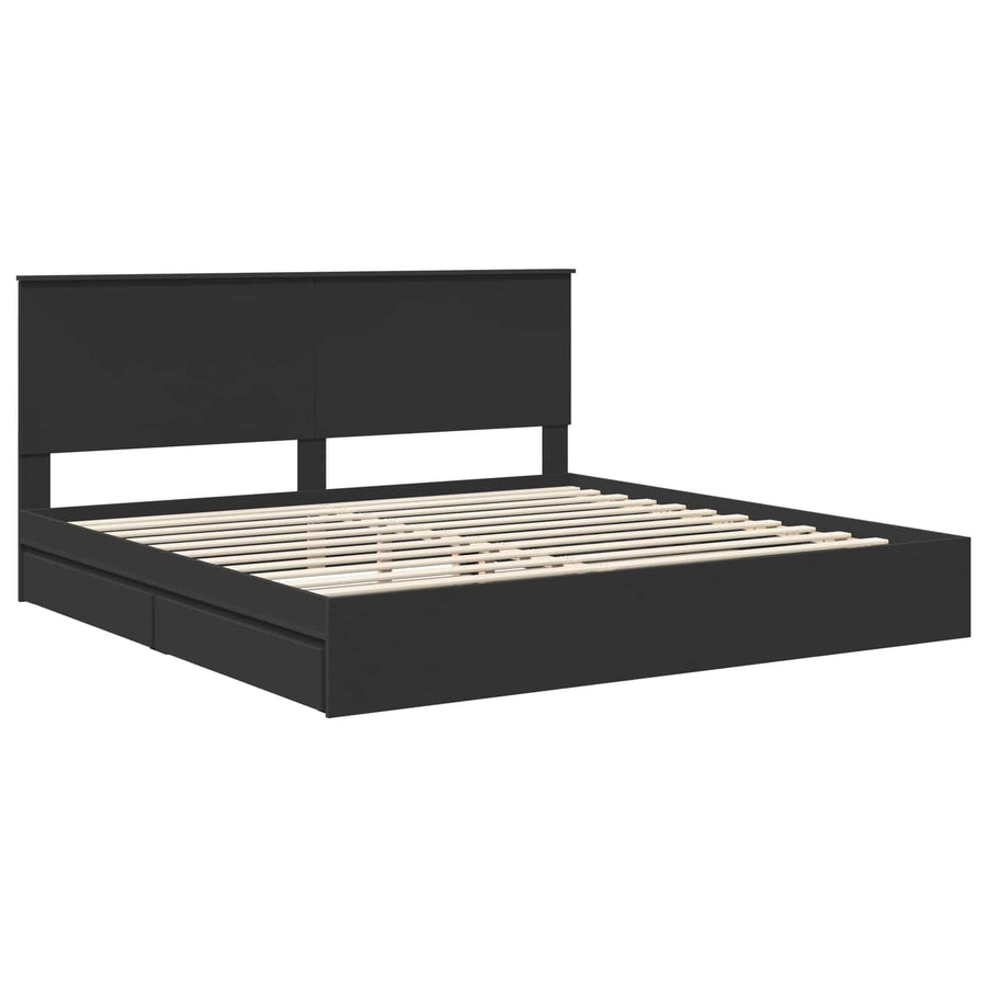 Opslag bed met hoofdeinde Zwart 200 x 200 cm Bewerkt hout