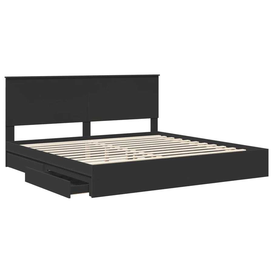 Opslag bed met hoofdeinde Zwart 200 x 200 cm Bewerkt hout