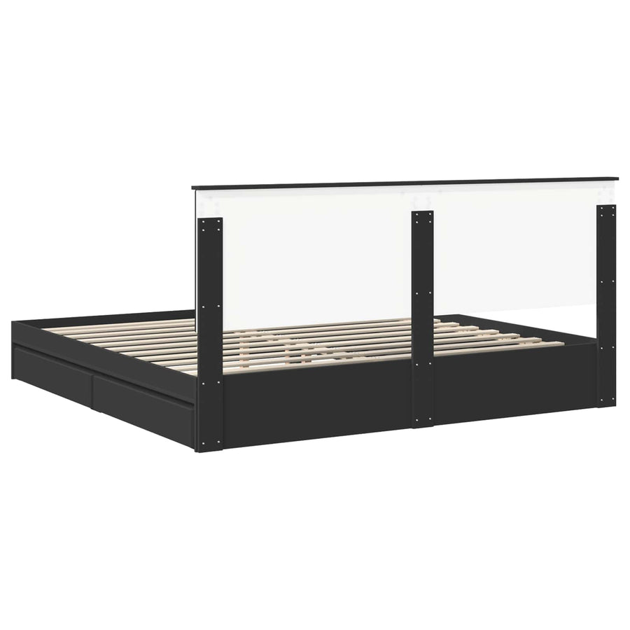 Opslag bed met hoofdeinde Zwart 200 x 200 cm Bewerkt hout