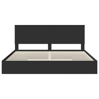 Opslag bed met hoofdeinde Zwart 200 x 200 cm Bewerkt hout