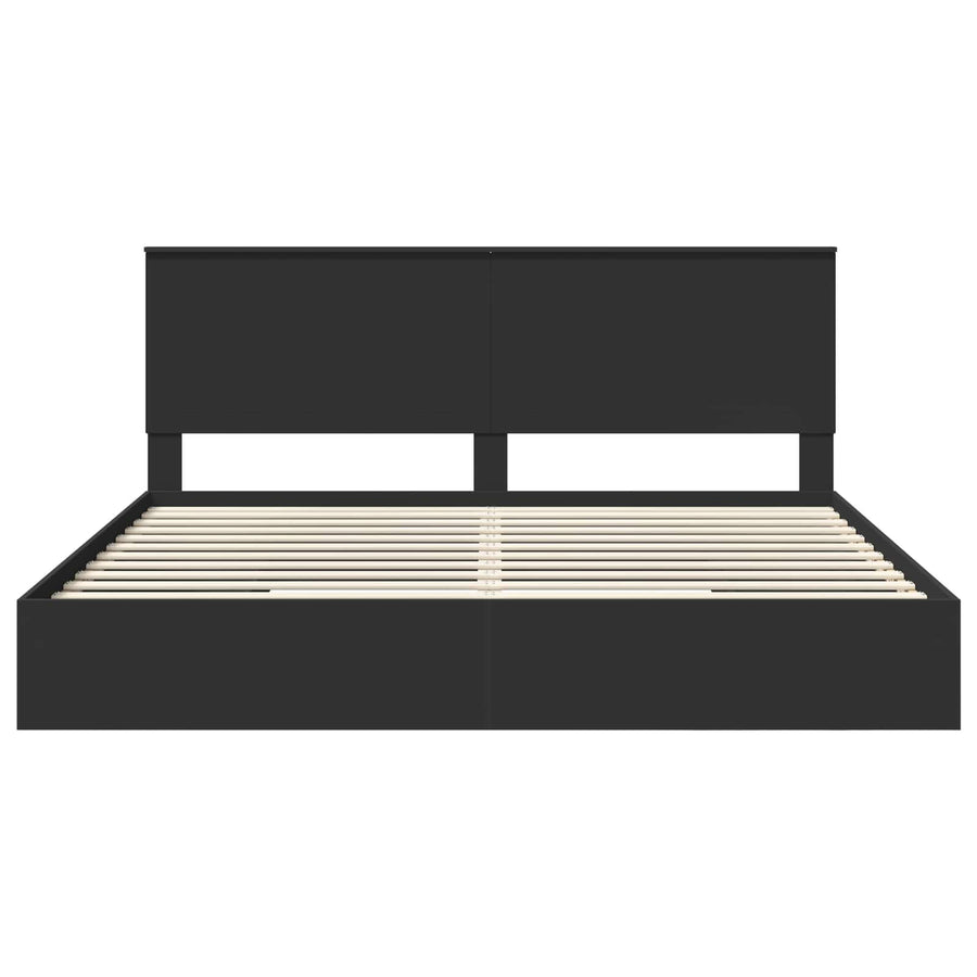 Opslag bed met hoofdeinde Zwart 200 x 200 cm Bewerkt hout
