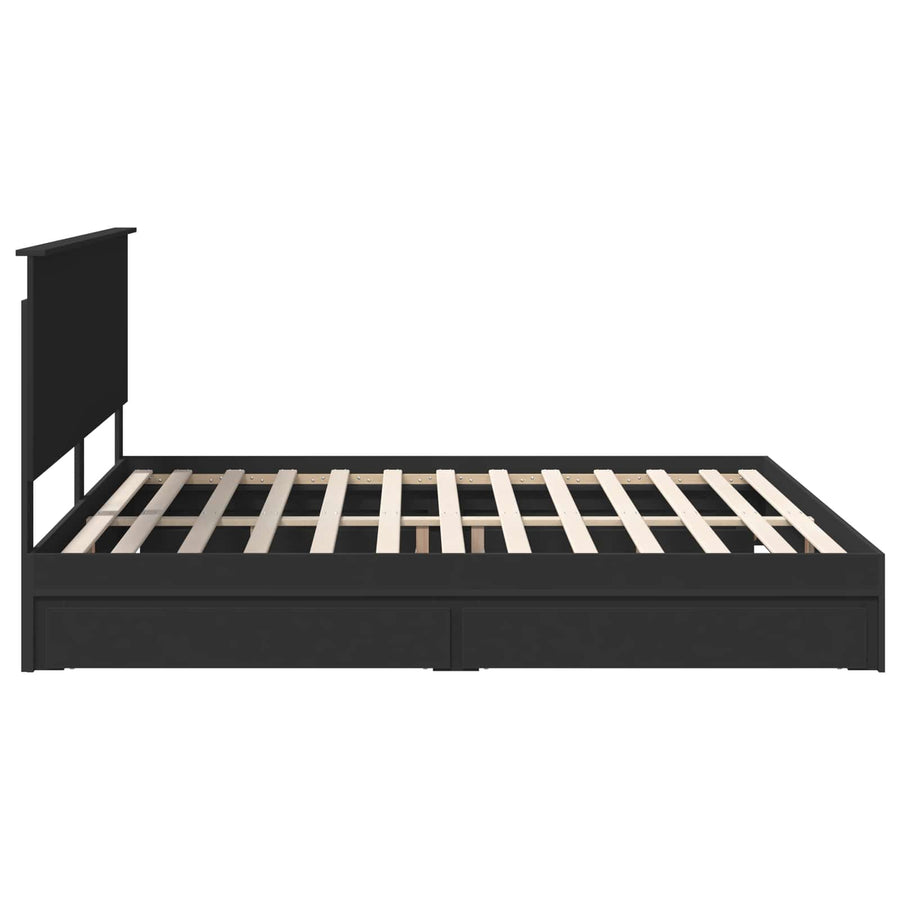 Opslag bed met hoofdeinde Zwart 200 x 200 cm Bewerkt hout