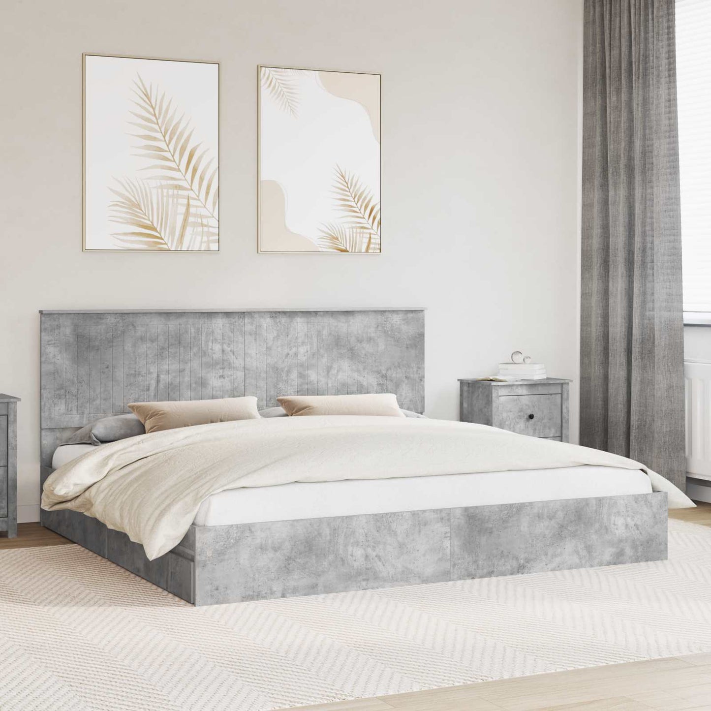 Opslag bed met hoofdeinde Beton Grijs 200 x 200 cm Bewerkt hout