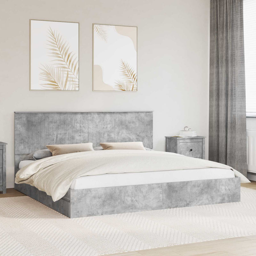 Opslag bed met hoofdeinde Beton Grijs 200 x 200 cm Bewerkt hout