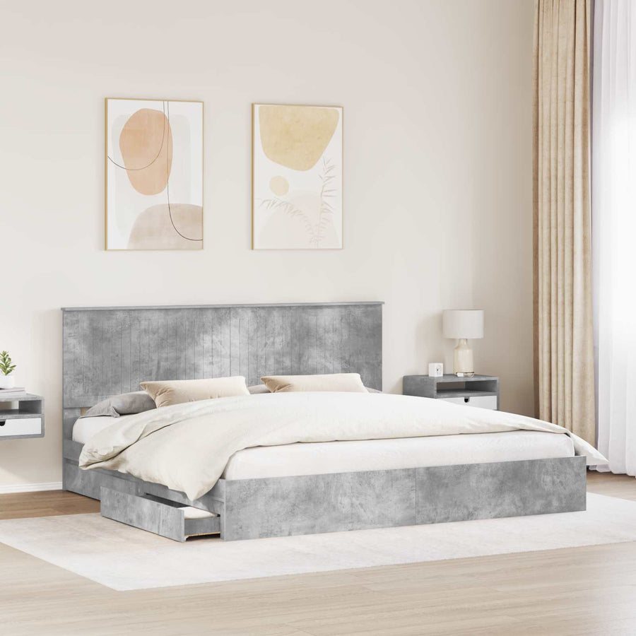 Opslag bed met hoofdeinde Beton Grijs 200 x 200 cm Bewerkt hout