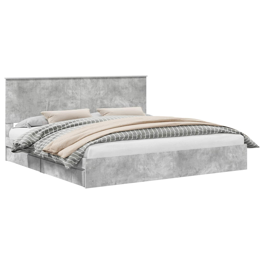 Opslag bed met hoofdeinde Beton Grijs 200 x 200 cm Bewerkt hout