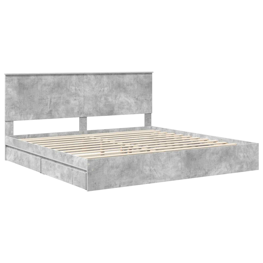 Opslag bed met hoofdeinde Beton Grijs 200 x 200 cm Bewerkt hout