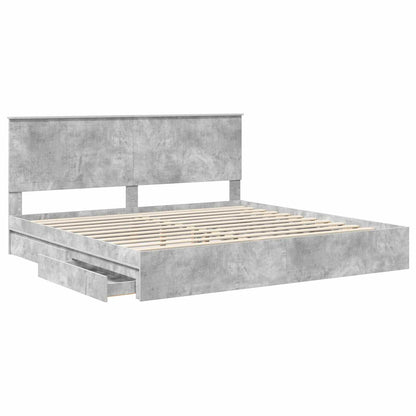 Opslag bed met hoofdeinde Beton Grijs 200 x 200 cm Bewerkt hout