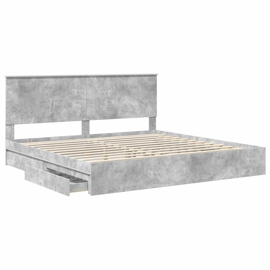 Opslag bed met hoofdeinde Beton Grijs 200 x 200 cm Bewerkt hout