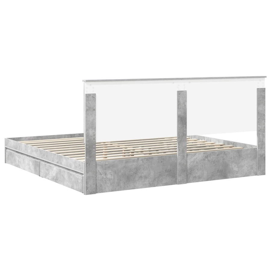 Opslag bed met hoofdeinde Beton Grijs 200 x 200 cm Bewerkt hout
