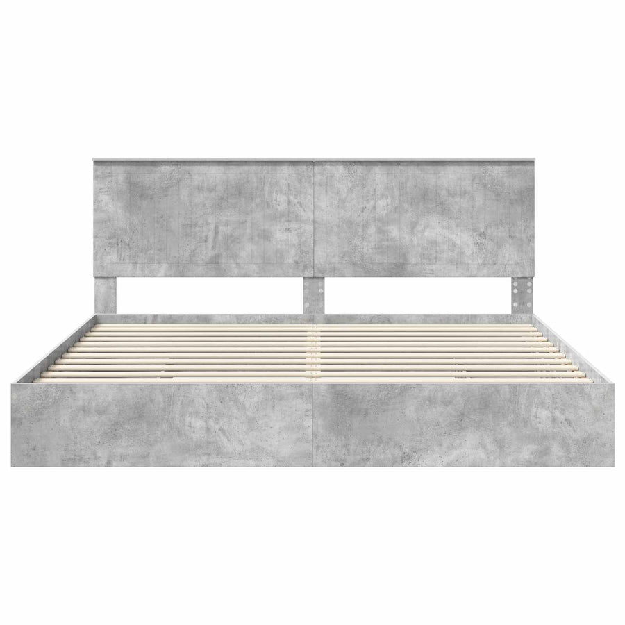 Opslag bed met hoofdeinde Beton Grijs 200 x 200 cm Bewerkt hout