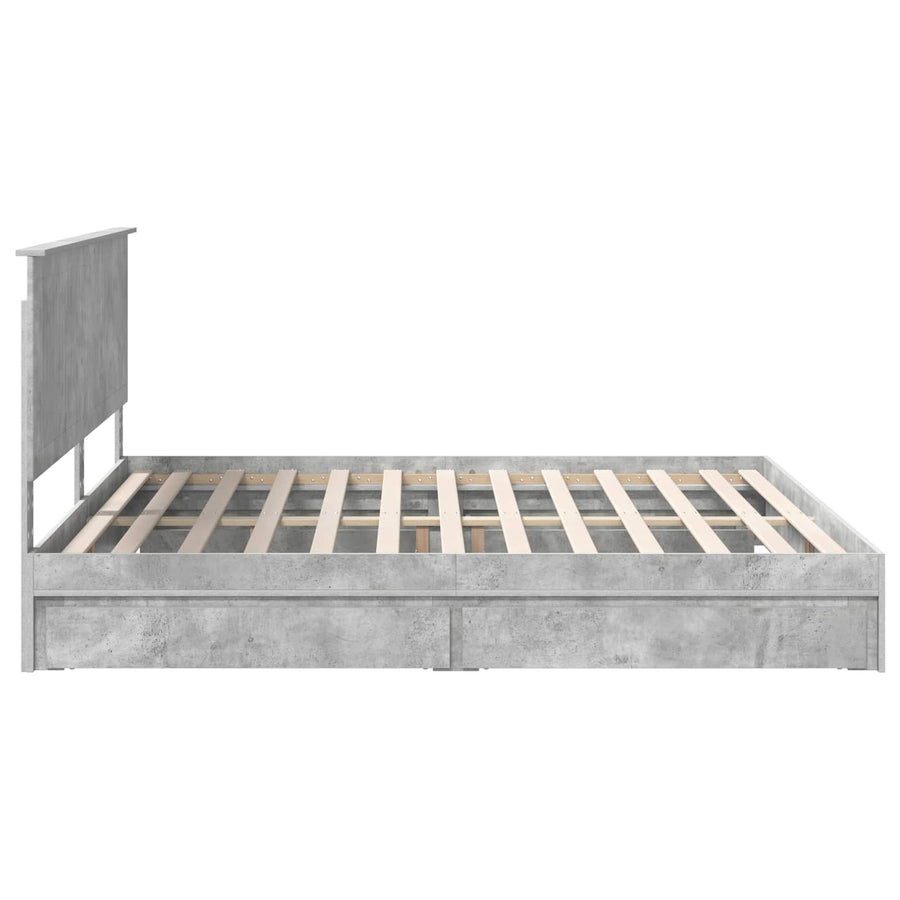 Opslag bed met hoofdeinde Beton Grijs 200 x 200 cm Bewerkt hout