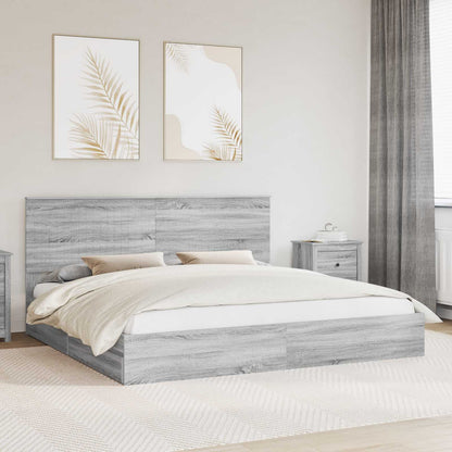 Opslag bed met lade Grijs Sonoma 200 x 200 cm Bewerkt hout