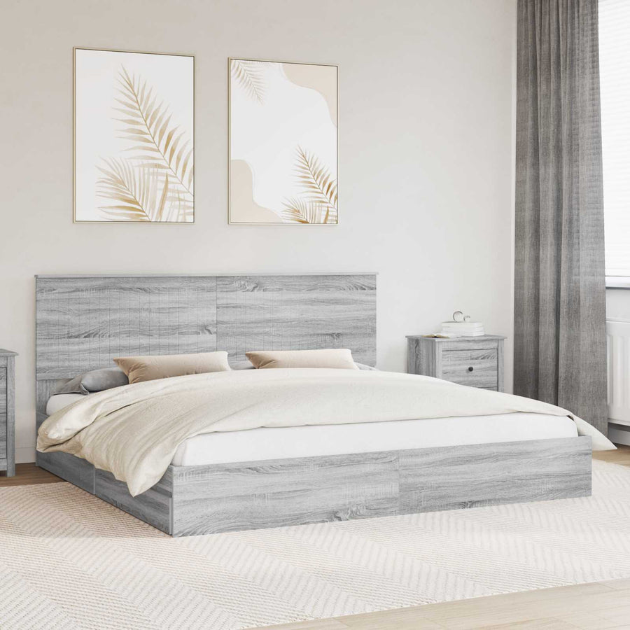 Opslag bed met lade Grijs Sonoma 200 x 200 cm Bewerkt hout
