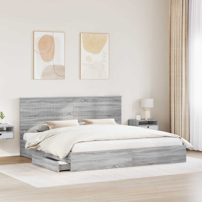 Opslag bed met lade Grijs Sonoma 200 x 200 cm Bewerkt hout
