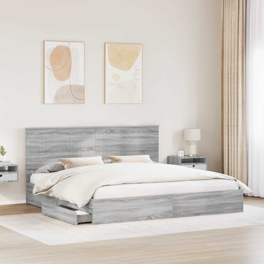Opslag bed met lade Grijs Sonoma 200 x 200 cm Bewerkt hout