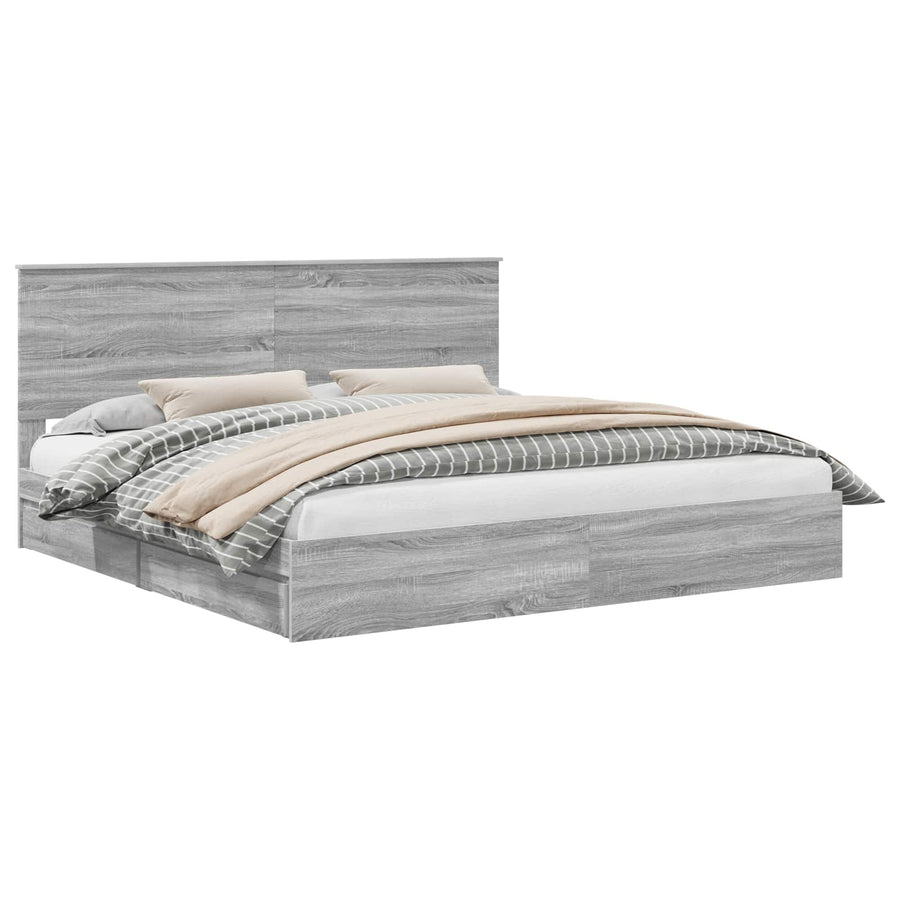 Opslag bed met lade Grijs Sonoma 200 x 200 cm Bewerkt hout
