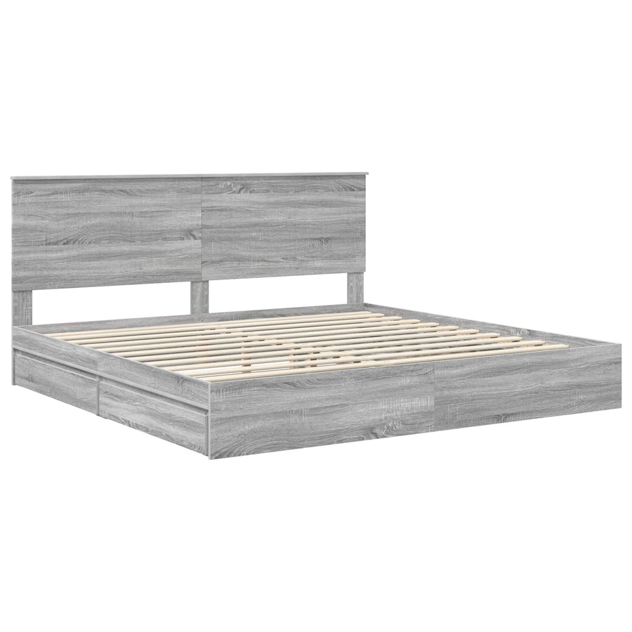 Opslag bed met lade Grijs Sonoma 200 x 200 cm Bewerkt hout