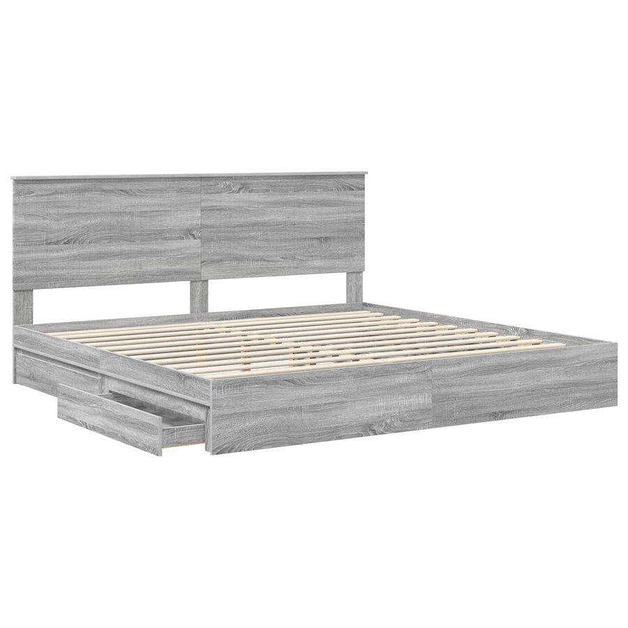 Opslag bed met lade Grijs Sonoma 200 x 200 cm Bewerkt hout